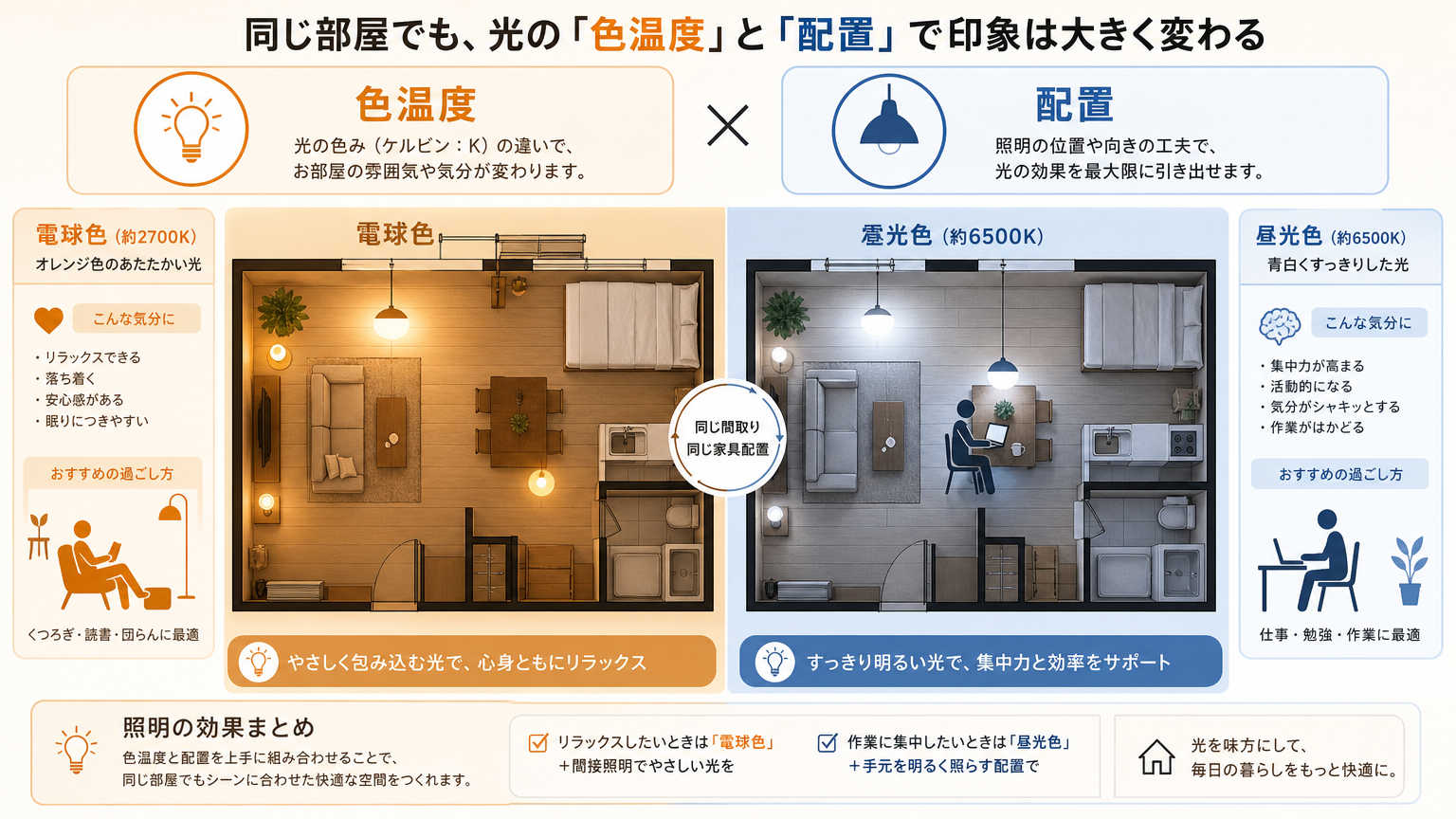 照明で部屋の印象は変わる|結論とその理由